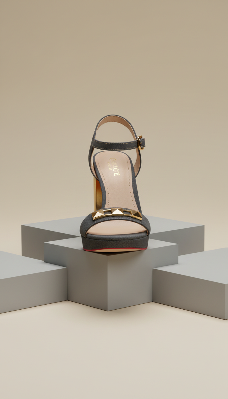 Gold Accent Block Heel Sandal